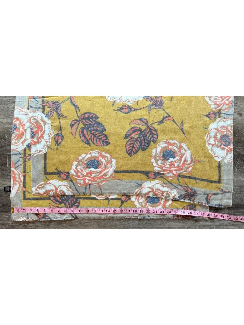 Oversized Mustard Floral Blanket Scarf Wrap Shawl Fringe Hem Boho Fall